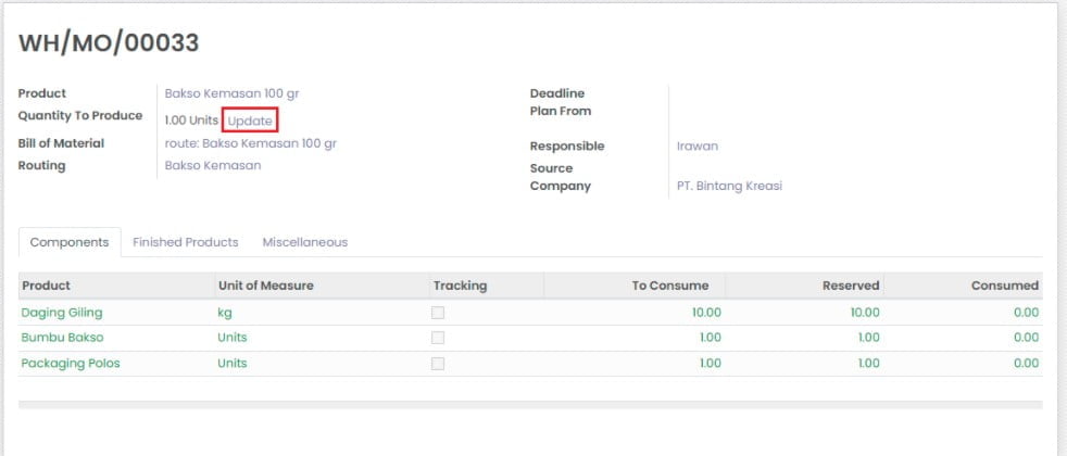 Panduan Odoo Manufacturing