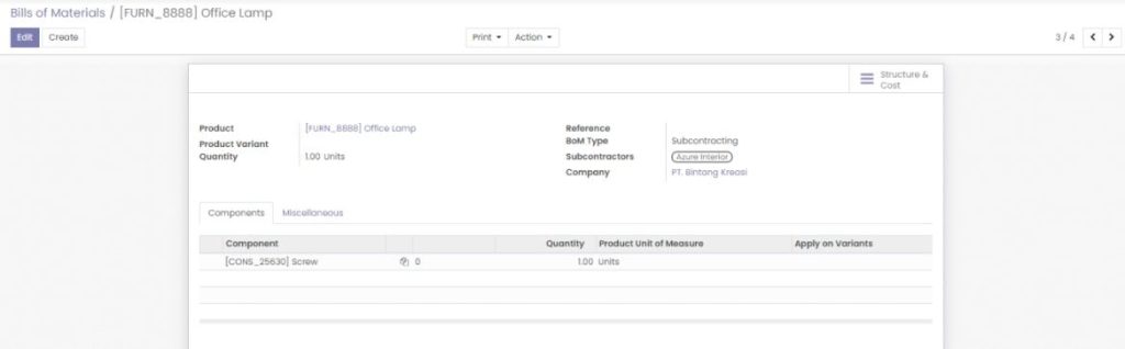Odoo manufactur Tab components