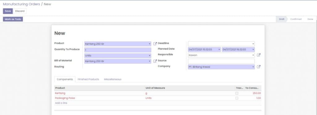 Odoo Manufacture Manufacturing Orders