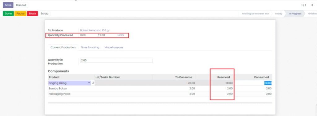 Odoo Manufacturing Edit dokumen work order