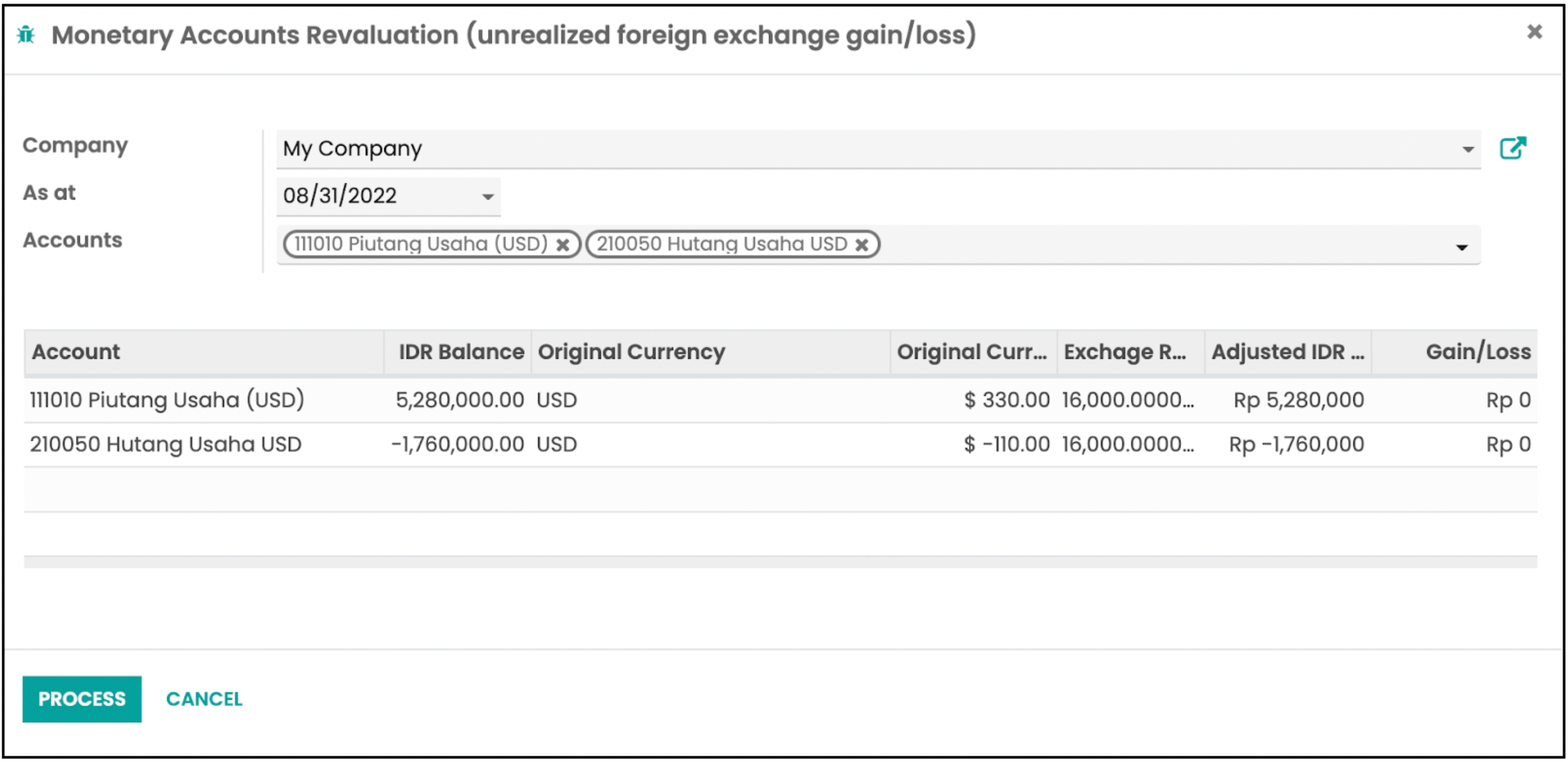 Odoo accounting transaksi dengan mata uang asing  Revaluasi akun moneter