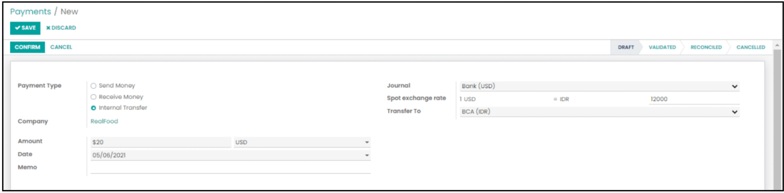 Odoo accounting transaksi dengan mata uang asing spot exchange pada menu pembayaran