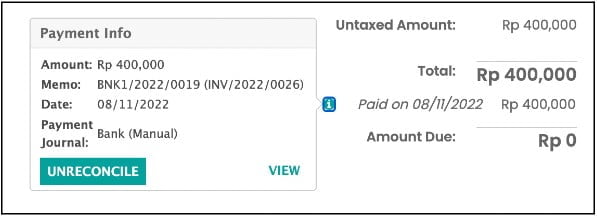 Odoo accounting costumer invoice payment info