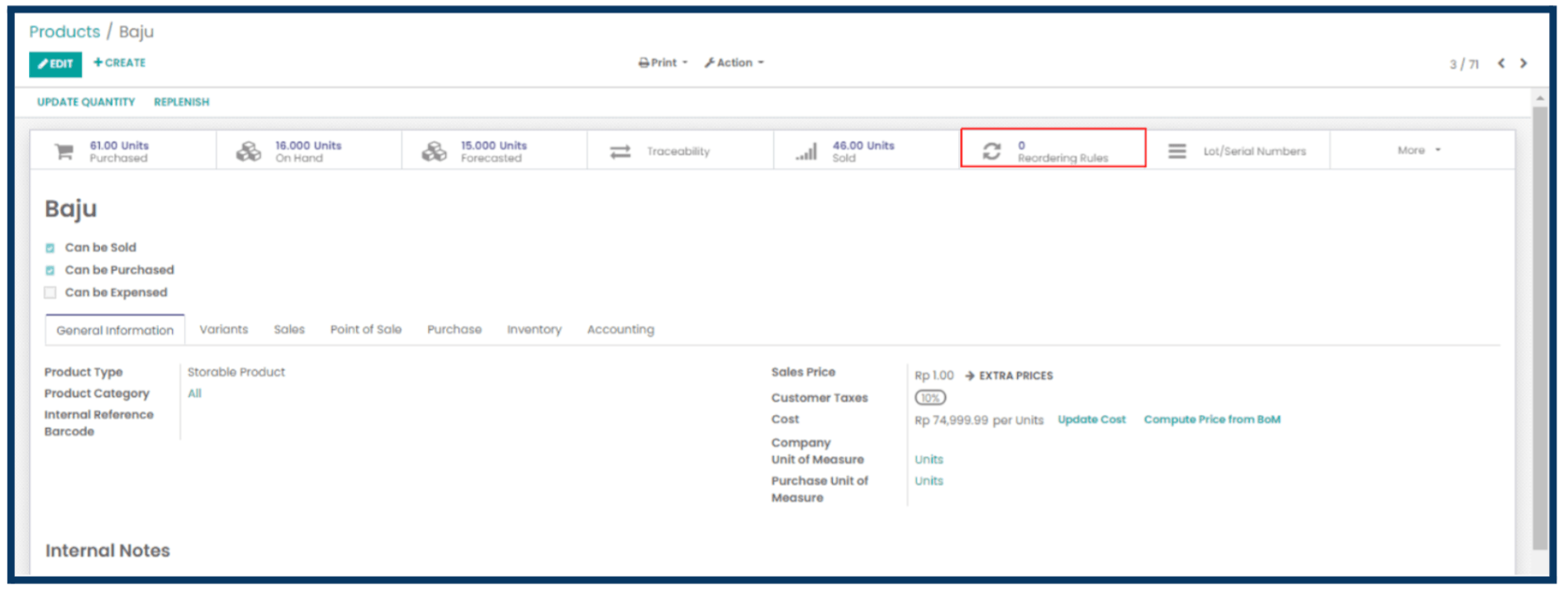 Odoo Reordering Rules Products