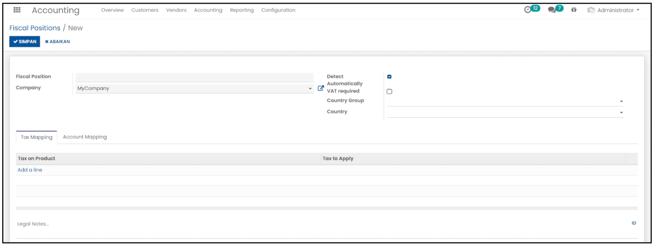 Odoo Accounting Module Configuration Fiscal Positions