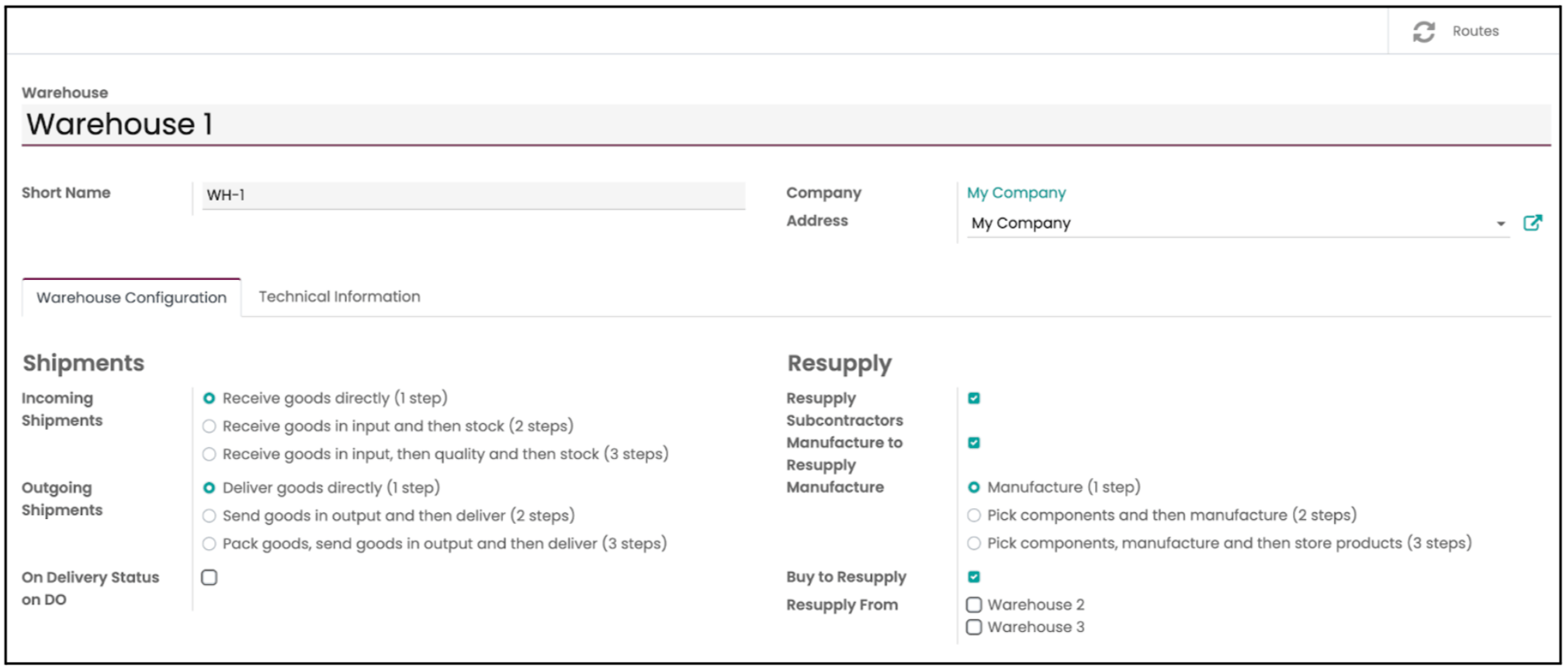 Odoo Inventory Module Configuration Warehouses
