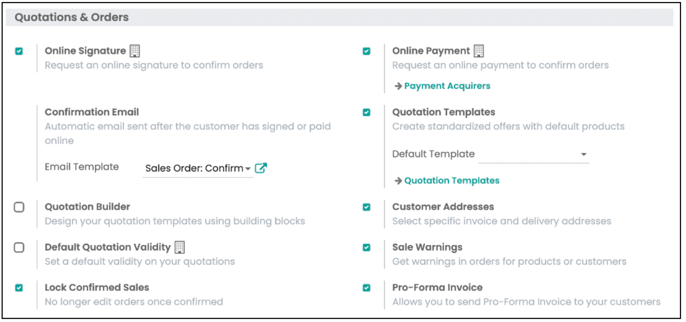 Odoo Sales Module Configuration Quotations & Orders