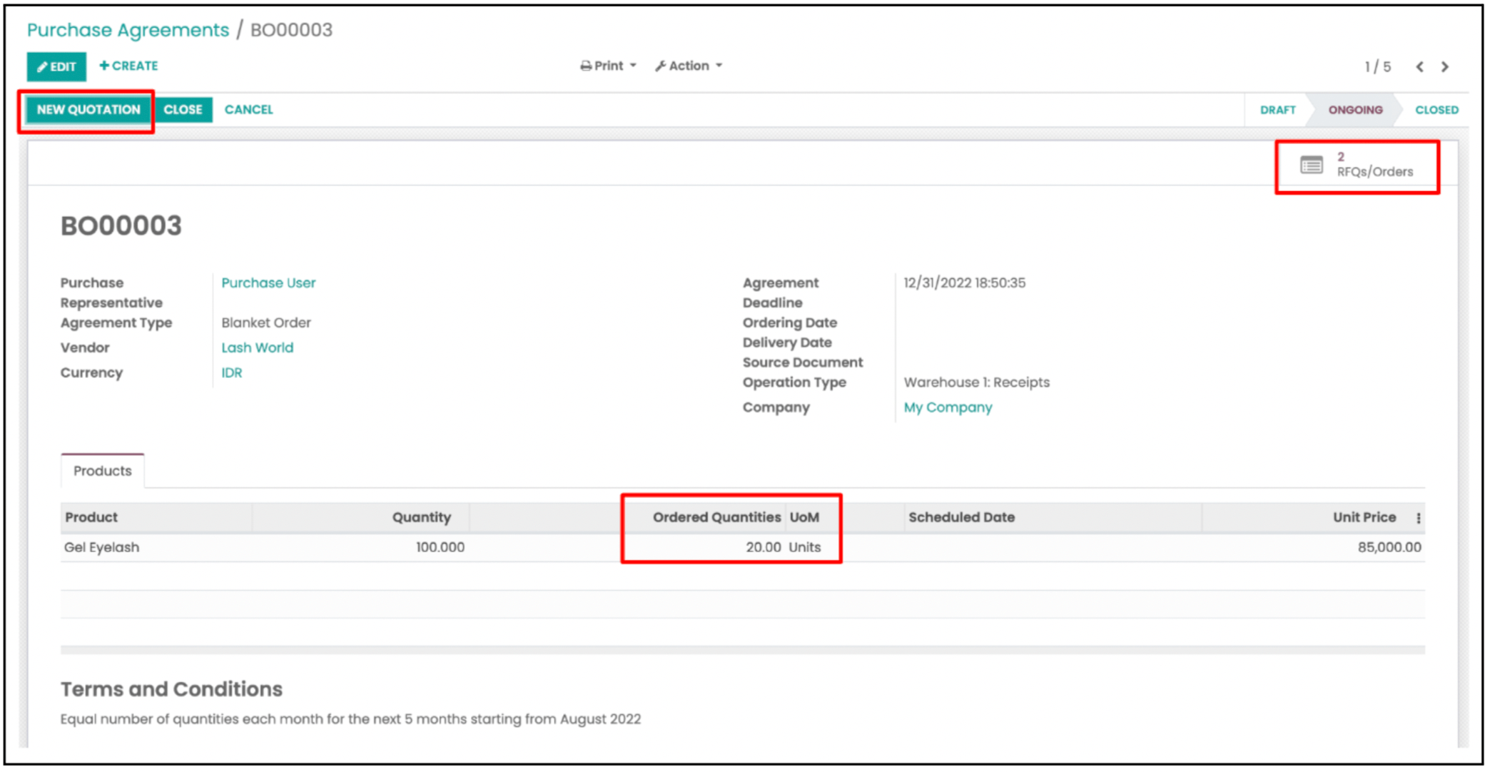 Odoo User Guide Purchase Module Membuat Purchase Agreement
