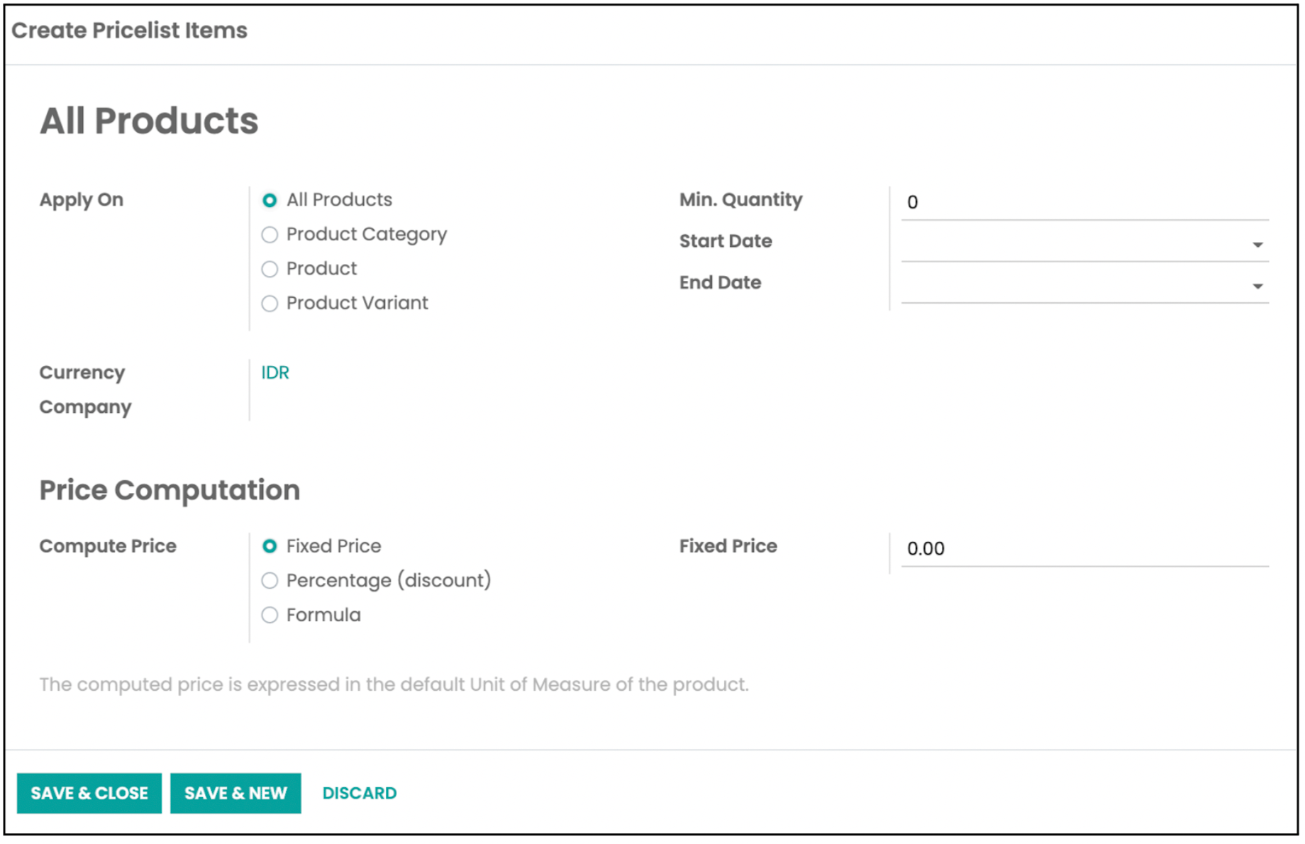 Create Pricelist