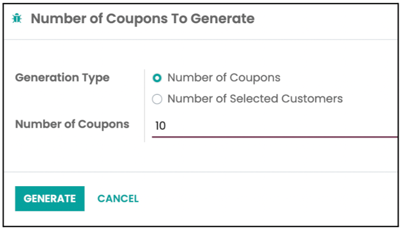 Odoo User Guide Sales Module Numbers of Coupon to Generate