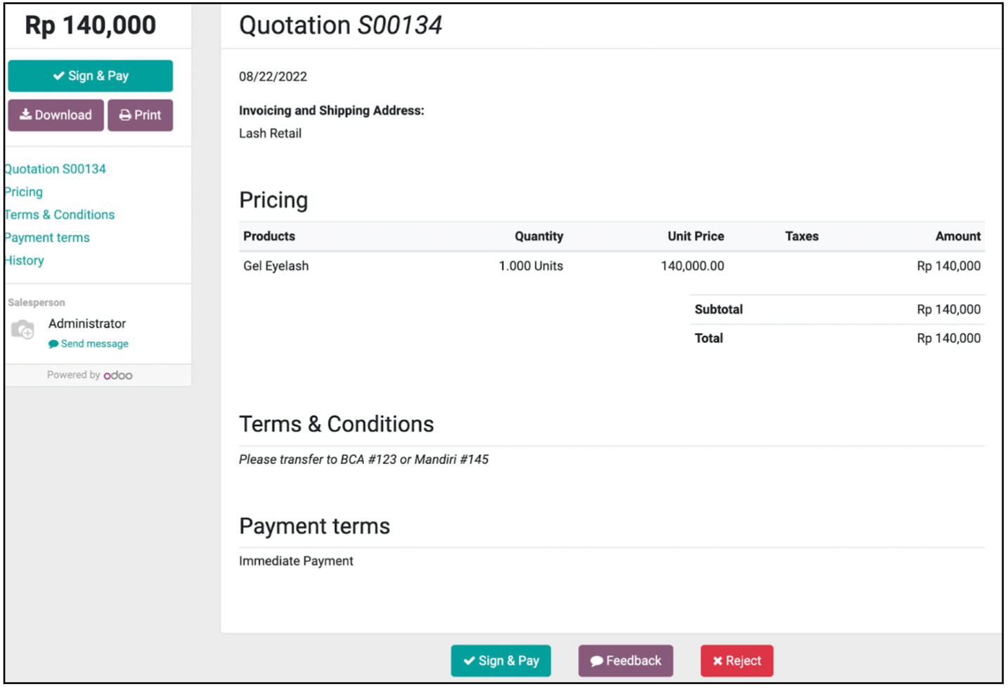 Odoo User Guide Sales Module Sales Quotation