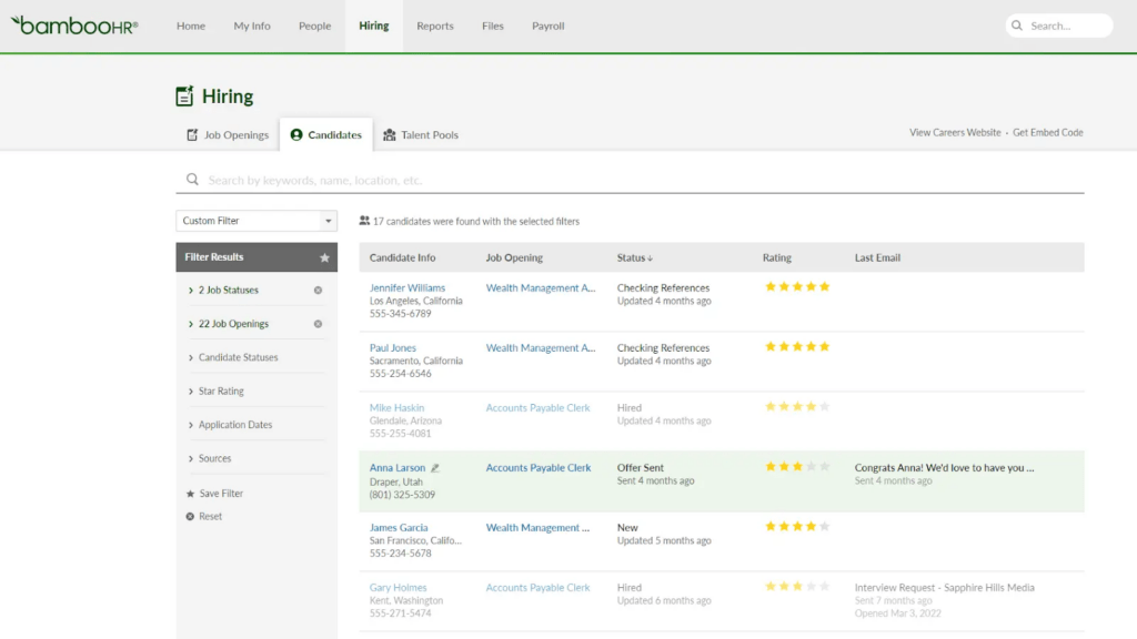 bamboHR hcm dashboard