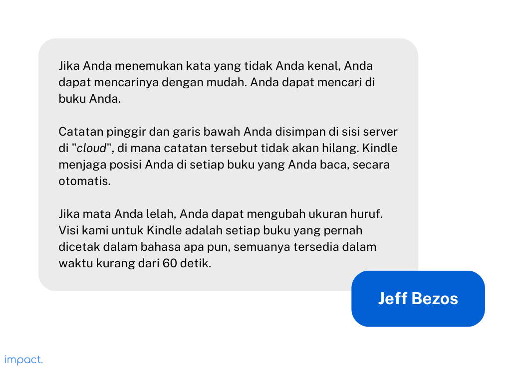 Strategi komunikasi pebisnis ternama: menyederhanakan pembahasan kompleks. Berikut adalah contoh dari Jeff Bezos.