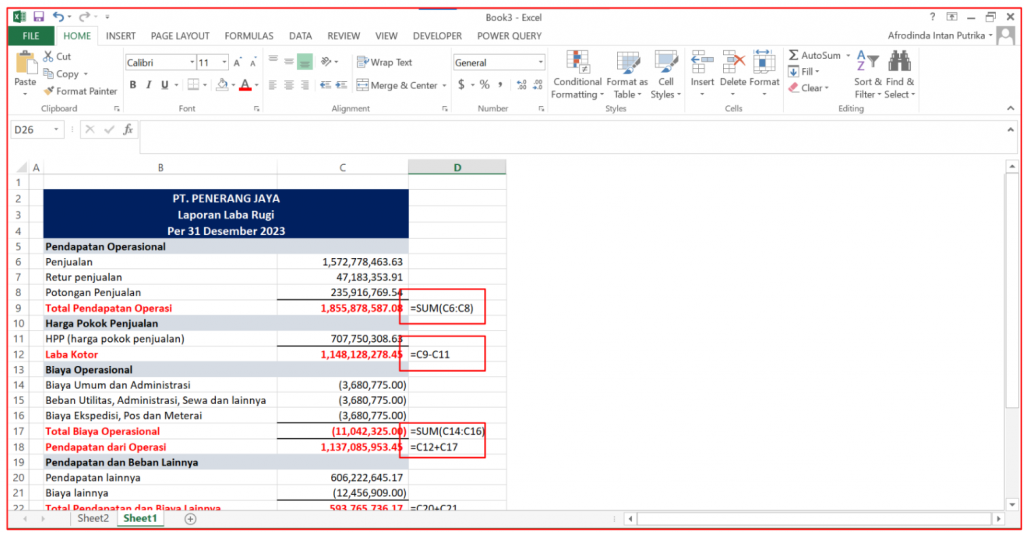 Membual Laporan keuangan excel