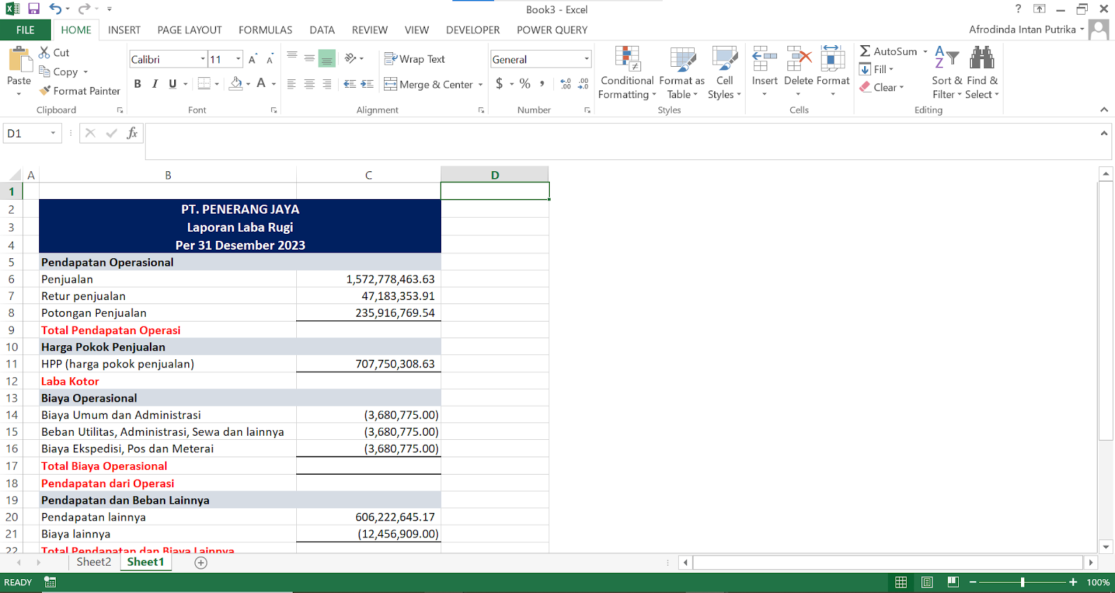 Membual Laporan keuangan excel