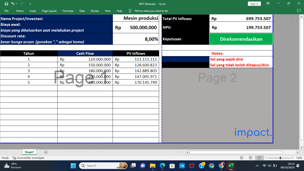 kalkulator Excel NPV otomatis