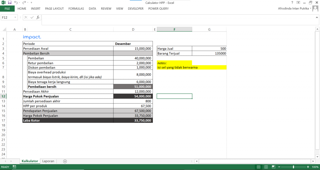 template excel menghitung hpp